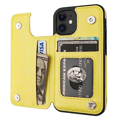ONETOP for iPhone 12 Mini Wallet Case with Card Holder,Yellow - color: Yellow
