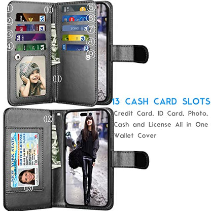 Tekcoo Wallet Case Compatible with iPhone 14 Pro Max (6.7 inch) 2022 Luxury ID Cash Credit Card Slots Holder Carrying Pouch Folio Flip PU Leather Cover [Detachable Magnetic Hard Case] - Black - color: W-Black, size: IP 14 Pro Max (6.7")