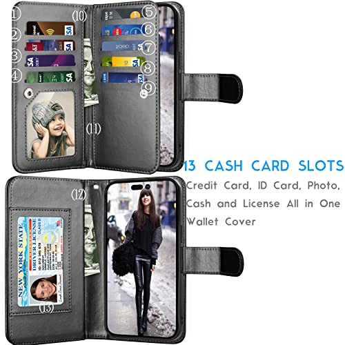 Tekcoo Wallet Case Compatible with iPhone 14 Plus (6.7 inch) 2022 Luxury ID Cash Credit Card Slots Holder Carrying Pouch Folio Flip PU Leather Cover [Detachable Magnetic Hard Case] - Black - color: W-Black, size: IP 14 Plus (6.7")