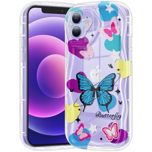 Compatible for iPhone 12 Case, Pretty Butterfly Print Three-Dimensional Wave Clear Case for Girls Women, Soft Full Package Anti-Fall Cover for iPhone 12, Color Butterfly - color: Color Butterfly, size: iPhone 12