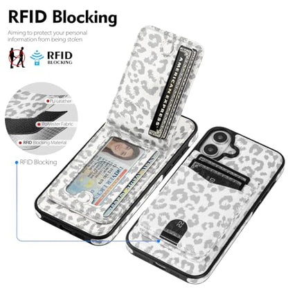 SkyEagle Compatible with MagSafe iPhone 16 Wallet Case,Leopard-White - color: Leopard-White, size: iPhone 16 - 6.1"