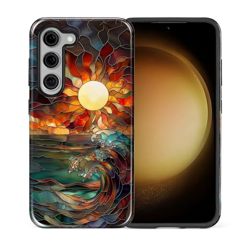 Case for Samsung Galaxy S23, 2 in 1 PC Hard Shell & Silicone Inner Bumper, AntiScratch Fullbody Cover Shockproof Slim Design Stained Glass Sun Waves - color: Stained Glass Sun Waves, size: Galaxy S23