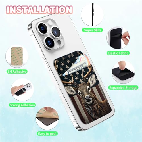 Phone Credit Card Holder Stick on, Phone Case Wallet, Cell Phone Pocket Self Adhesive Stretchy Lycra Stick on Wallet ID Credit Card Case Pouch Sleeve for All Smartphones, American Flag Deer - color: 333