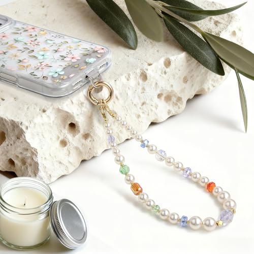 pcgaga Pearl Beaded Phone Charm, Phone Wrist Strap, Handmade Bracelet Straps, Anti-Lost Lanyard Wrist Chain for Airpods Women Girls Gift - color: Crystal Love