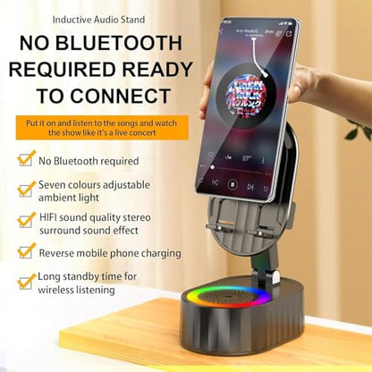 AKLLCCR Wireless Induction Bluetooth Speaker 5in1 Phone Holder Speaker - color: Black
