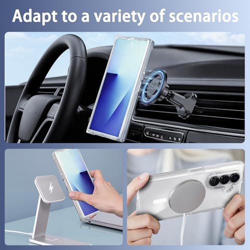 One Piece Design Clear Magnetic Case for Galaxy Z Fold 7, Ultra Slim Fit | Fit for MagSafe, Anti Yellow, Shockproof Transparent Back Integrated Bumper Wireless Charging Phone Case Cover - color: Clear for Z Fold 7