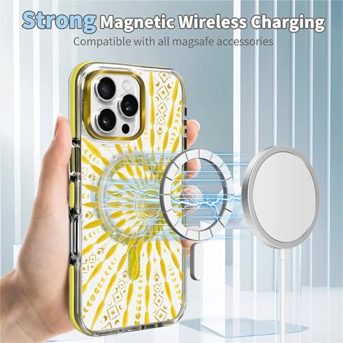 VisEnt Clear Case for iPhone 16 ProMax, Magnetic Phone Case, Transparent Slim Cover, Military Grade Protection, Shockproof, Anti-Yellowing, Scratch Resistant, Folk Gold Sun - color: Folk Gold Sun, size: Iphone 16 Pro Max