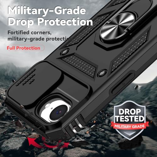 for iPhone 17E / iPhone 16E Case, with Camera Lens Cover HD Screen Protector, Dual Layer Military-Grade Drop Tested Magnetic Ring Holder Kickstand Protective Phone Case for iPhone 16E / 17E (Black) - color: Black with camera cover Military-Grade 2nd gen