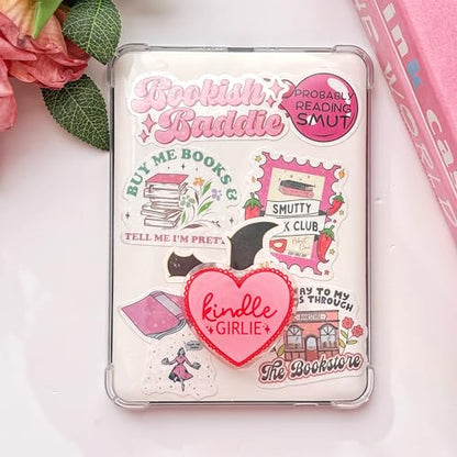 Herat Kindle Grip,Pink Accessories for Kindle,Phone Grip,Collapsible Stand Holder for Phone eReaders, Book Lover Gifts - color: Kindle Girlie adhesive