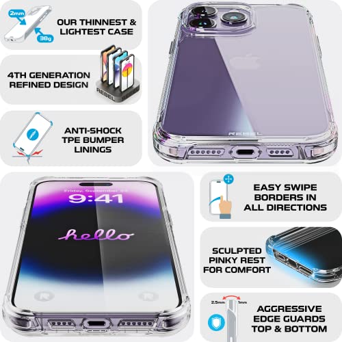 REBEL Case for iPhone 14 Pro Max [Crystal Series Gen-4] Non-Yellowing, Transparent, Anti-Scratch, Protective Shockproof Bumpers, Metal Buttons, 6.7 Inch Phone 2023 (Crystal Clear, No MagSafe) - color: Crystal Clear, No MagSafe, size: iPhone 14 Pro Max