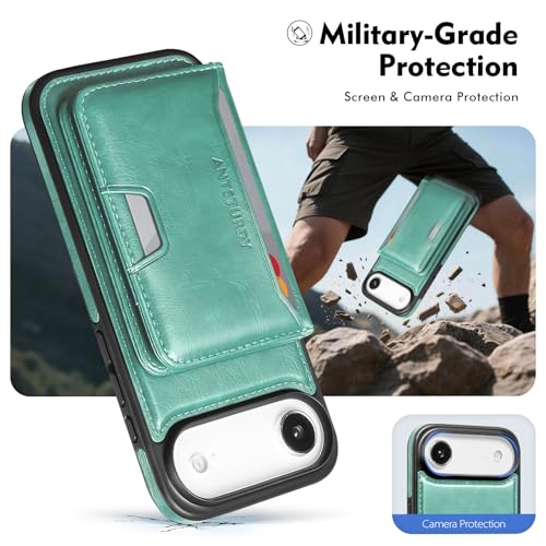 Antsturdy Compatible with MagSafe iPhone 17 Air Wallet Case,Blue Green | 2 in 1 Detachable Magnetic,Credit Card Holder Slots,RFID Blocking,PU Leather,Kickstand,Flip Folio Phone Cover for Men & Women - color: Blue Green, size: iPhone 17 Air - 6.5"