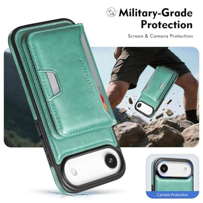Antsturdy Compatible with MagSafe iPhone 17 Air Wallet Case,Blue Green | 2 in 1 Detachable Magnetic,Credit Card Holder Slots,RFID Blocking,PU Leather,Kickstand,Flip Folio Phone Cover for Men & Women - color: Blue Green, size: iPhone 17 Air - 6.5"