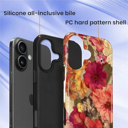 Case for iPhone 16, Shockproof Hybrid Protective Phone Case, Dual-Layer Drop Protection Anti-Scratch, Pressed Flower - color: Pressed Flower, size: iPhone 16