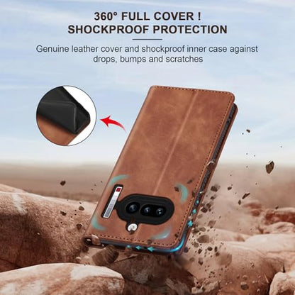 Jasonyu Flip Wallet Case for Nothing Phone 4a 5G,Brown | PU Leather Magnetic Folio Cover,with Card Holder,Kickstand,TPU Shockproof,Durable,Protective Phone Case - color: Brown, size: Nothing Phone 4a