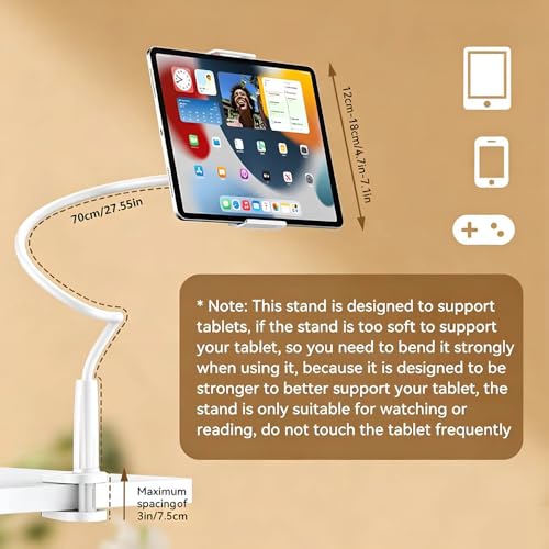 2-in-1 Gooseneck Phone & Tablet Holder for Bed, Flexible Clamp Mount & Overhead Stand for Desk & Headboard, Compatible with iPhone 17/16/15/14 and 4–10.6" Devices (White) - color: White