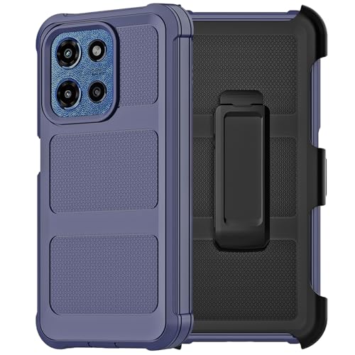 for Motorola Moto G 2026/2025 Case, for Moto G Play 2026 Case with Belt Clip Holster, Heavy Duty 2-Layer Protection, Anti-Drop, Shockproof Phone Cover (Navy Blue) - color: Navy Blue