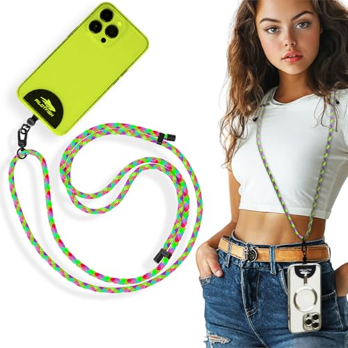 Pilotfish Team Phone Lanyard Strap – Universal Neck & Crossbody Cell Phone Holder, Anti‑Drop, Adjustable for iPhone & Android - color: Black Buckle/Purple Green