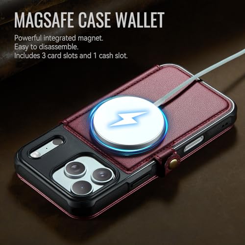 for iPhone 17 Pro Case Wallet Compatible with Magsafe, Wine Red - color: Wine Red, size: iPhone 17 Pro - 6.3"