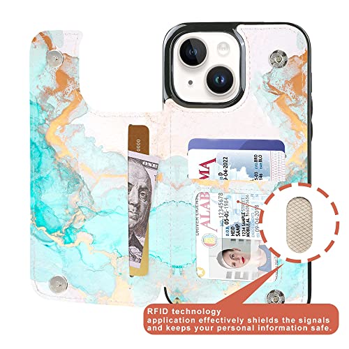 uCOLOR for iPhone 13/14 Wallet Case with Card Holder Ocean Marble | PU Leather RFID Blocking for Women Men Magnetic Clasp Kickstand - color: Ocean Marble