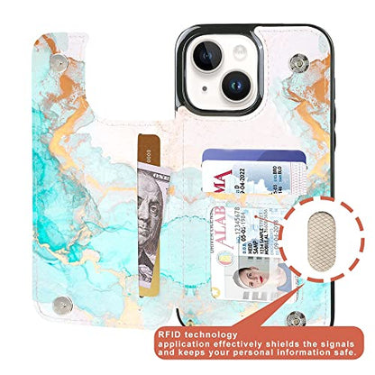 uCOLOR for iPhone 13/14 Wallet Case with Card Holder Ocean Marble | PU Leather RFID Blocking for Women Men Magnetic Clasp Kickstand - color: Ocean Marble