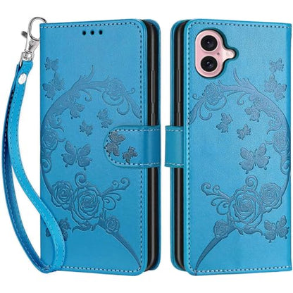 Wallet Case for iPhone 16, Blue Flower | Women Flip Folio Cover, Embossed PU Leather, Stand, Credit Card Holders Slots, Wrist Strap - color: 5