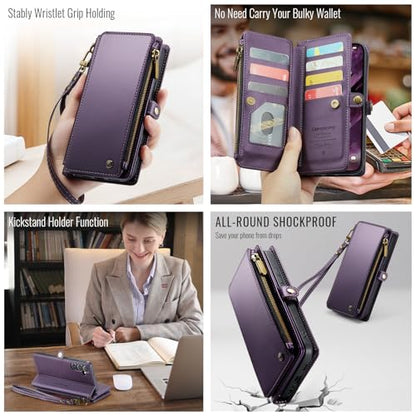 Defencase for Samsung Galaxy A16 5G Wallet Case with Card Holder, Purple | RFID Blocking, Zipper Pocket, Durable PU Leather, Wrist Strap, Fashion Snap Flip Phone Cases Cover with Stand for Women Men - color: Aesthetic Purple