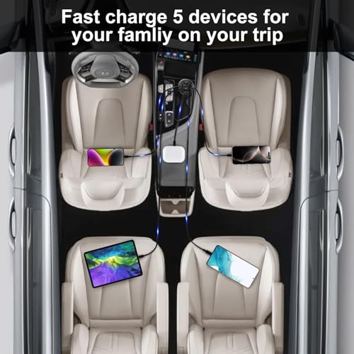 USB C Car Charger Adapter, 5 Ports 75W PD 3.0 - color: black/2pack