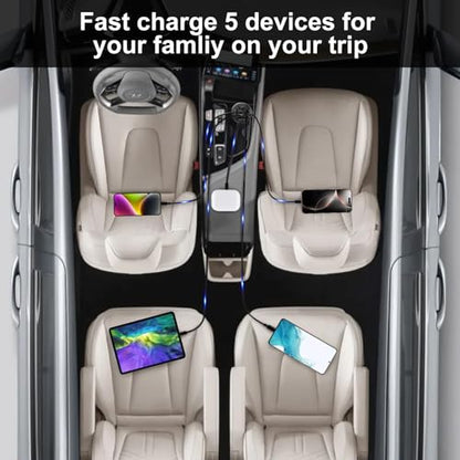 Super Fast Car Charger USB C Adapter 5- Port PD 45W - color: black/1pack