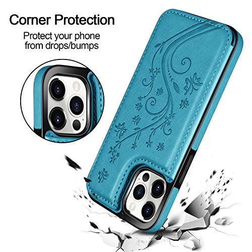 HianDier Wallet Case Compatible with iPhone 13 Pro MAX Case 5G 6.7-inch Slim Protective with Credit Card Slot Holder Flip Folio Soft PU Leather Magnetic Closure Cover, Butterfly Blue - color: Butterfly Blue