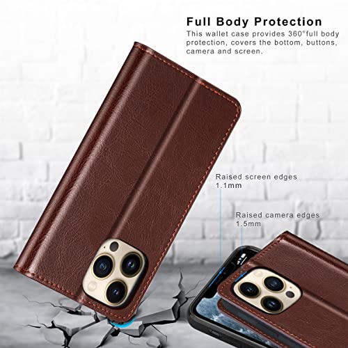 Belemay Compatible with iPhone 15 Pro Case Wallet-Genuine Leather-RFID Blocking Card Holders-Shockproof TPU Shell-Kickstand-Durable Flip Cover-Book Folding Phone Case Women Men (6.1-inch) Brown - color: Brown, size: iPhone 15 Pro