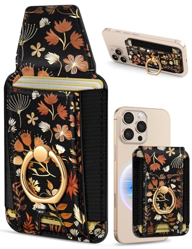 Shorogyt Compatible with Magsafe Wallet with Grip, Black Leaves - color: Black Leaves