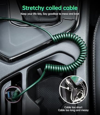 USB C Cable Fast Charging 60W 5FT 2Pack Coiled USB A to USB C Cable for Car - color: Green, size: 5FT, style: USB A to USB C