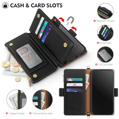 Antsturdy Crossbody Phone Wallet Case for iPhone 13 Pro,Black | RFID Blocking,PU Leather Flip Cover,Kickstand,with Credit Card Holder,Wrist Strap Lanyard & Handbag Purse,for Women & Men - color: (Crossbody) - Black
