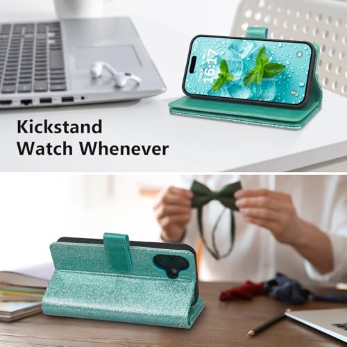 Varikke for iPhone 16 Glitter Case Wallet Magnetic Detachable, Mint Green - color: (Standard) Mint, size: iPhone 16 6.1"
