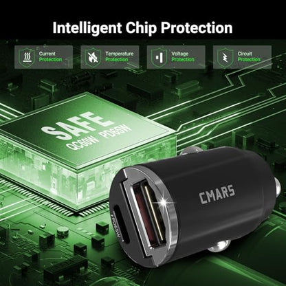 CMARS 65W+60W Cigarette Lighter Adapter,for iPhone 16 car Charger USB C/A,Fast Charging for iPhone,Car Phone Charger Dual Port for iPhone 16/15/14/13/12 Series and Samsung/Other Android Devices Black
