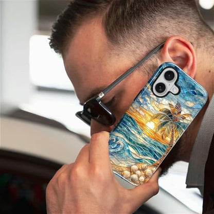 Case for iPhone 17, Dual Layer Phone Cover, Stained Glass Beach Palm | Shockproof Hybrid Phone Case, Soft TPU and Hard PC, Durable Anti-Scratch Protection - color: Stained Glass Beach Palm, size: Iphone 17