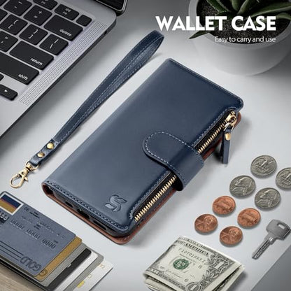 Shieldtop Compatible with Samsung Galaxy S23 5G Wallet Case with Card Holder,Women Men RFID Blocking PU Leather Flip Cover Wrist Strap Zipper Credit Card Slots,Phone Case for S23 5G 6.1",Blue - color: Blue, size: Galaxy S23 - 6.1"