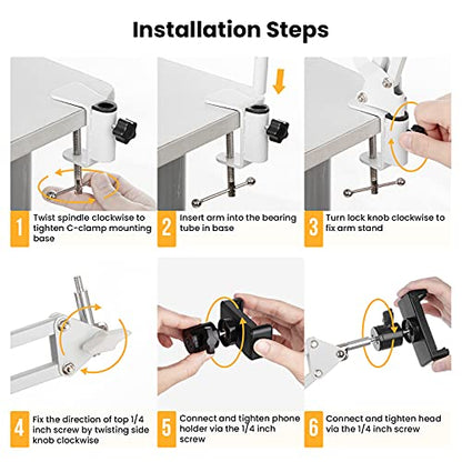 TARION Overhead Phone Stand Articulating Boom Stand Lazy Arm White