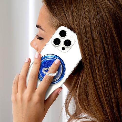 Blue Sparkly Magnetic Ring Grip for MagSafe, Bling Phone Stand - color: Blue