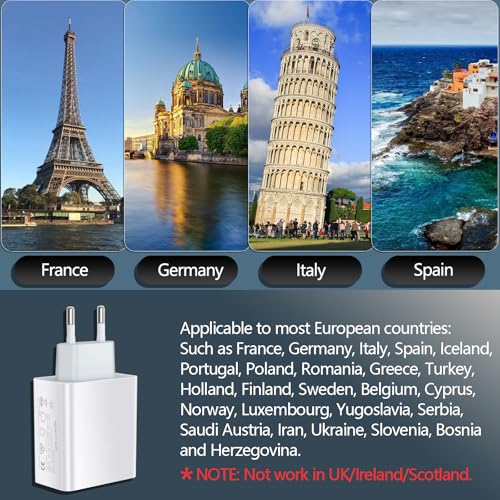 European Travel Plug Adapter USB C, 55W 4-Port European Charger - color: 55W White