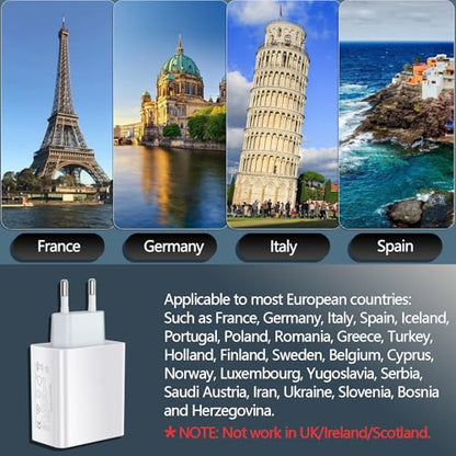 European Travel Plug Adapter USB C, 55W 4-Port European Charger - color: 55W White