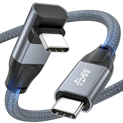 USB C to USB C Cable, Down Angle 20Gbps USB C 3.2 Gen2x2 Data Transfer Cable, 4K@144Hz/60Hz Video Cable 100W Fast Charging High Speed 90 Degree Cable Compatible with MacBook,iPad,USB C monitor (5FT) - size: 5 FT / 1.5 m Nylon, style: USB 20Gbps