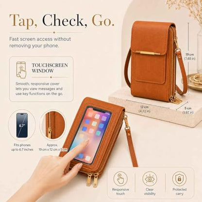 2026 Touchscreen Phone Crossbody Bag for Women, RFID Blocking Leather Mobile Phone Purse - color: Brown