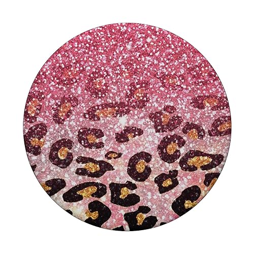 Cute Pink Leopard Print Pattern Fashion Design on Black PopSockets Adhesive PopGrip - style: Adhesive PopGrip