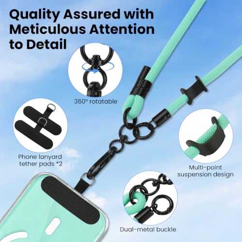 Phone Lanyard, Phone Strap Crossbody with 2 Pack Tether Tab, Adjustable Anti Theft Phone Strap for All Phones (green) - color: Green