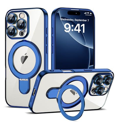 Plating Clear Phone Case for iPhone 16 Pro with Stand 6.3", Blue - color: Blue, size: Iphone 16 Pro
