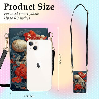Small Crossbody Bags for Women Touchscreen Cell Phone Bag Cross Body Purses with adjustable Strap,Gifts For Teenage Girls - color: Red Flower & Squid