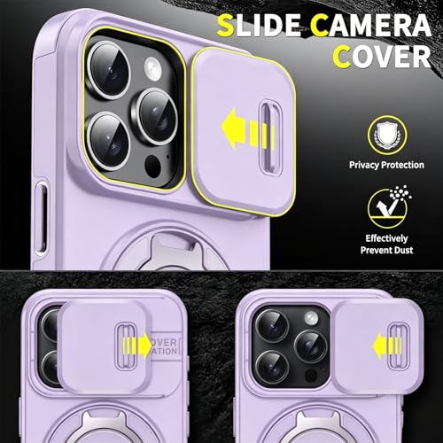 Rugged Shockproof Case for iPhone 17 Pro Max, Heavy Duty Protective Phone Case with Slide Camera Cover, 360° Rotatable Ring Stand & Magnetic Car Mount Compatible (Purple,iPhone 17 Pro Max) - color: Purple