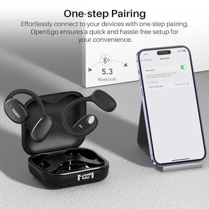 TOZO OpenEgo Open Ear Earbuds 80H Bluetooth 5.3 Headphones Sport Earbuds - color: Black