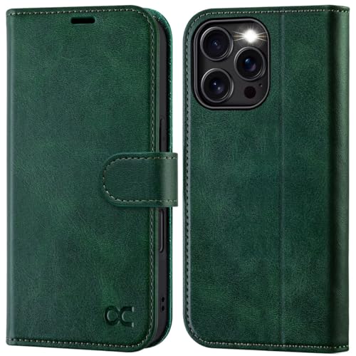 OCASE Compatible with iPhone 16 Pro Wallet Case, PU Leather Flip Folio Case with Card Holders RFID Blocking Kickstand [Shockproof TPU Inner Shell] Phone Cover 6.3 Inch 2024, Blackish Green - color: Blackish Green
